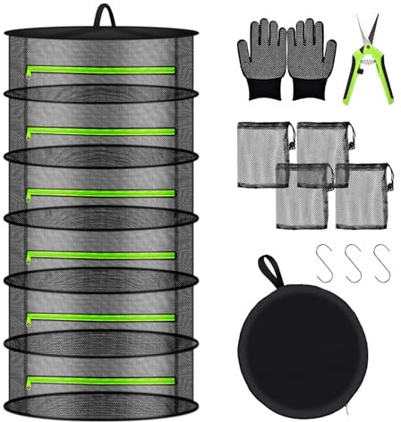 Aragallant 6 Strati Rete Essiccazione per Erbe, 60x80 cm - Stendino Pieghevole con Cerniere, Gancio a S e Borsa di Conservazione per Essiccare Erbe, Piante e Vestiti