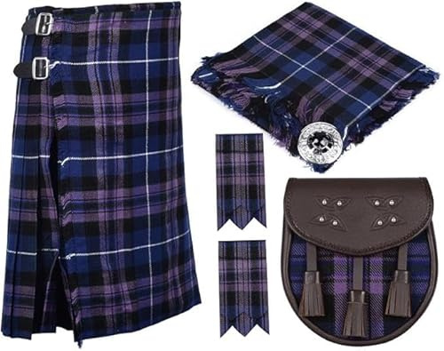 Bingo Sale Ensemble kilt écossais pour homme Pride of Scotland avec plaid anti-mouches, broche, flashs et sporran en cuir