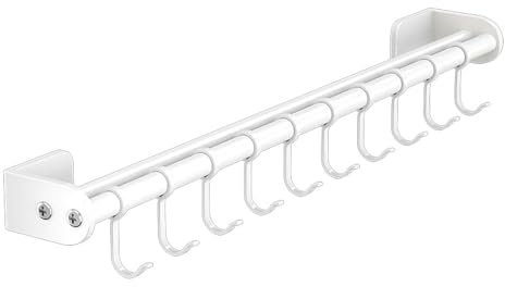 Zenithuxe Wall Mounted Pot Pan Racks Stainless Steel Hanging Rail with Hooks Kitchen Utensils Cookware Hanger Organizer for Saucepans Towels,Suitable for Bathroom,Kitchen,Bedroom.(White,Black,Gray)