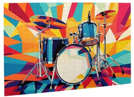 Liorosa Ensemble de batterie simple de 500 pièces de puzzles en bois pour adultes, design de couleurs uniques, pour les amateurs de musique, brainstorming pour soulager le stress, profitez du