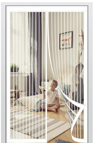 Magnetic Door Screen 156 x 203 cm Keep Bugs Out & Lets Fresh Air in Door Fly Screen Curtain Easy to Install Suitable for Patio Doors Balcony Bedroom, White