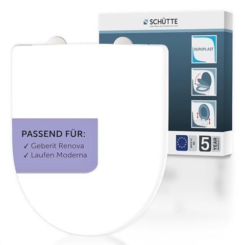 SCHÜTTE Abattant WC compatible avec Geberit Renova, Laufen Moderna, avec système d'abaissement automatique, fabriqué en UE, couvercle de toilette amovible en Duroplast incassable, couvercle de