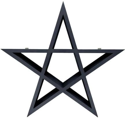 PREMZO Pentagram Star Wall Shelf Wooden Floating Display Shelf Holder Gothic Wall Mounted Pagan Wiccan Organiser for Kids Room Bedroom Living Room Home Office Décor (Black)