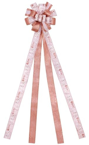 Dayker Weihnachtsbaumspitze Schleife, 51 x 13 Zoll große champagnerrosa Weihnachtskranzschleifen, Weihnachtsbandschmuck mit Drahtrand, Lange Luftschlangen-Dekoration für Zuhause, Geburtstag, Hochzeit