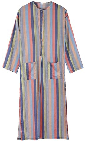 Gestreifter Kaftan für Herren, lässig, lockere Passform, Thobe mit Taschen, buntes Baumwollleinen, afrikanischer marokkanischer Stil, Sommer, Loungewear, Urlaub, Strand, muslimische Kleidung