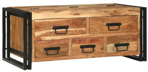 Owoxanthellate Couchtisch Braun 90x50x38 cm Akazie mit Schublade, Eisenrahmen, Beistelltisch für Wohnzimmer, Schlafzimmer, Flur