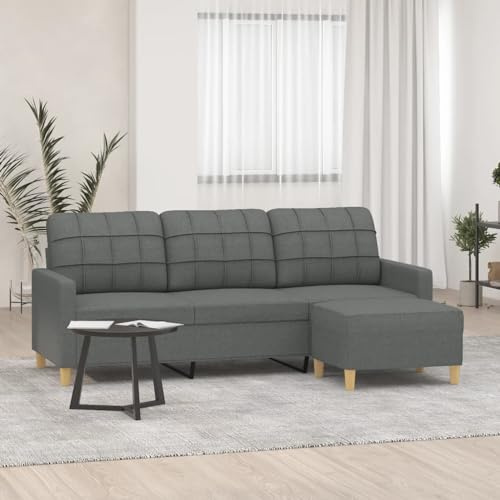 SKTQYQO 3-Sitzer-Sofa mit Fußhocker, dunkelgrau, 180 cm, aus strapazierfähigem Stoff, stabile Struktur, modern, für Wohnzimmer. Dieses Dreisitzer-Sofa mit Fußstütze aus grauem Stoff