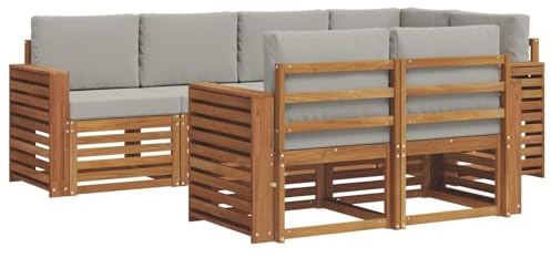 vidaXL Sofagarnituren 7 pcs Natürlich und Hellgrau Massivholz Akazie, Garten-Sofa, modernes Outdoor-Sofa, langlebige Lounge, Bequeme Terassensitze für Dein Wohnzimmer