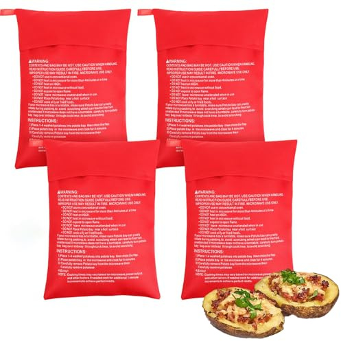 Yuannee Microwave Potato Bag,4 Pcs Red Baked Bags Reusable and Washable Microwave Potato Steam Bag Baked Potatoes Bags Express Baking Steam Pouch for Perfect Jacket Potatoes Corn More