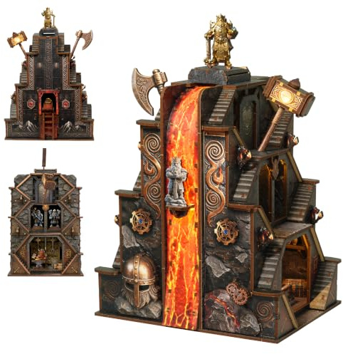 Ironpeak Forgeworks Kit miniature – Maison miniature à faire soi-même pour adultes, adolescents, maison de poupée, bibliothèque, décoration avec lumière LED, puzzle en bois 3D, cadeaux pour la famille