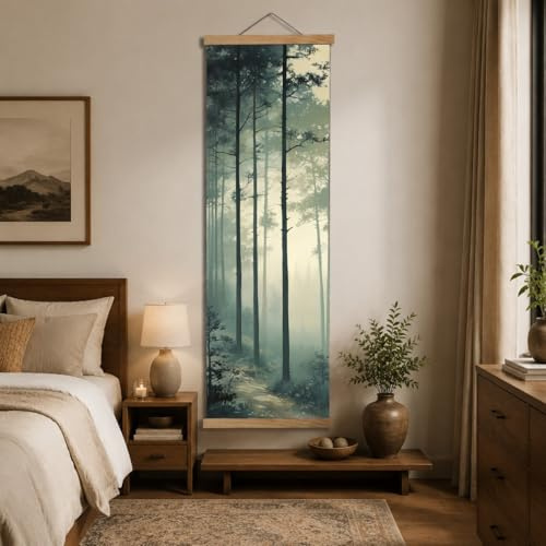 Poster für Wand mit Rahmen Waldtiere Tanne Wandbilder 40x120 cm Natur | Landschaft Baum Leinwandbilder Wohnzimmer Landschaft Kiefer Wandbild groß, Dekorative Wandbilder Jugendzimmer Schlafzimmer