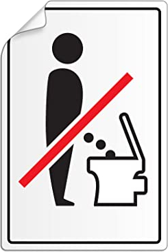2 Stück Aufkleber Bitte hinsetzen Nicht im Stehen im Sitzen pinkeln WC Toilettenschild für Spülkasten WC Deckel etc. 130 x 90 mm