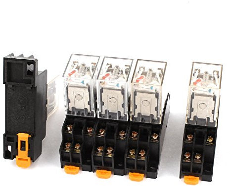 Sourcingmap 5 Pieces AC 220V-240V DPDT Red LED Electromagnetic Relay w Socket Base