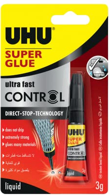 Uhu Super Glue Control, Extra Fast And Strong Liquid, Clean And Precise Application,No Spill Mechanism Tube, 3G, Transparent
