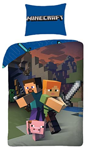 Euromat Character World 'Minecraft Bettwäsche Kinder Bettwäsche 140x200 cm (Oeko Tex Standard 100)