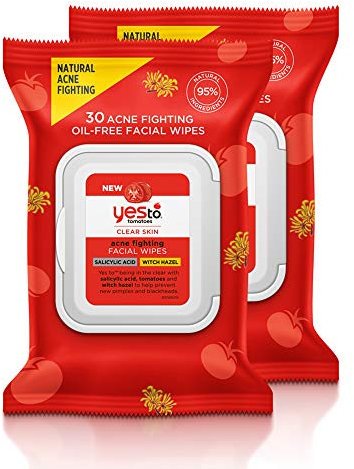 Yes To Tomatoes Clear Skin Blemish Clearing Facial Wipes, 30 Count (Pack of 2)
