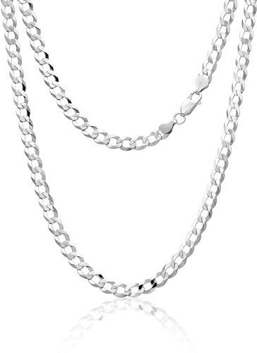 AKA Gioielli® - Herren Damen Kette 925 Sterling Silber Rhodiniert - 6.3mm Flache Panzerkette Diamantiert - Länge: 50 cm