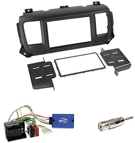 Einbauset: Doppel-DIN 2-DIN Blende/Radioblende Abdeckung - schwarz + Lenkrad Interface Adapter auf ZENEC Radio + Antenne Stecker für Toyota Proace/Citroen Jumpy ab 2016