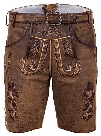 Edelnice Trachtenmode Bayerische Traditionelle Kurze Lederhose Thomas mit passendem Trachtengürtel Gr. 66