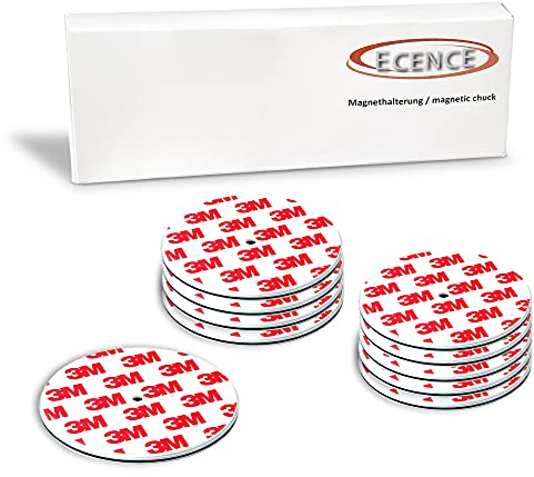 ECENCE Plaque Aimantée adhésive pour Détecteur de Fumée 10 Supports Magnétiques Autocollants Ø 70mm - avec Trou de perçage supplémentaire