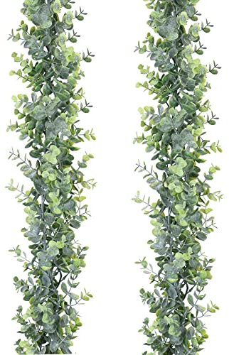DearHouse Künstliche Eukalyptus-Girlande, 2 Stück, künstliche Ranken, hängende Eukalyptusblätter, grüne Girlande für Hochzeitshintergrund, Bogen, Wanddekoration, UV-geschützt, für drinnen und draußen