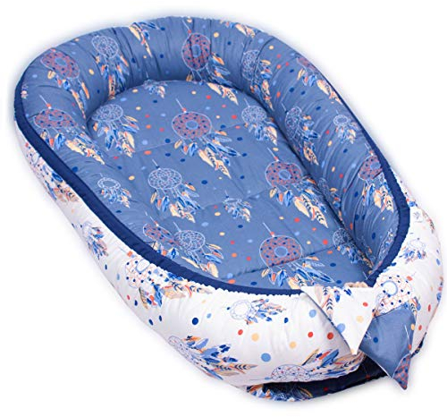 PaLulli Kuschelnest 2-seitig Babynest Babynestchen Baby Nest Nestchen Reisebett Wickelauflage Kuschelbett, Kokon Kokon für Babybett - Babys und Säuglinge, 100% Baumwolle Oeko TEX (Dream Catcher)