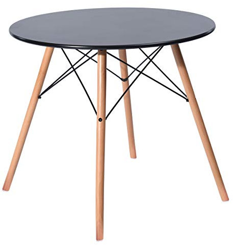 IPOTIUS Table Salle à Manger en Bois Table Ronde Scandinave 2 à 4 Personnes Table de Cuisine Moderne avec Pieds en Bois et Cadre en Métal,80x74cm Noir