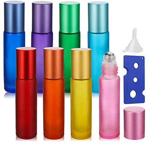 Auidy_6TXD 8 Stück Ätherische Öle Roller Flaschen, Multicolor Glasflaschen Edelstahl Roller Bällen 10ml für Parfüm Massage Ätherisches Öl