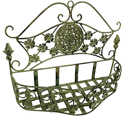 aubaho Wandkorb Wandregal Regal Garten Gartenregal Eisen Antik Stil grün 36cm
