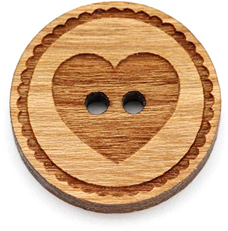 NaturSchatulle Holzknöpfe Gravur Motiv Herz 12-30mm I 25 Stück Kirsche 2 Loch Knöpfe Holz DIY Basteln Nähen Schmuckherstellung Annähen Rund 15mm