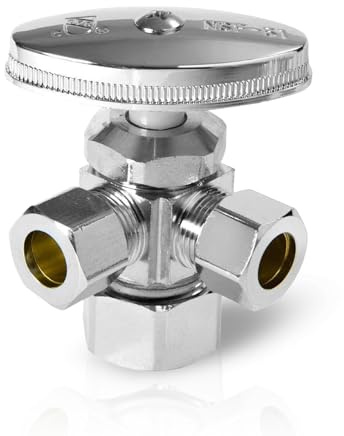 EFIELD Dual Compression Outlet Multi-Turn Angle Stop Valve,1/2 NOM (5/8 OD) x (3/8 inch x 3/8 inch) Chrome,(VALVE060)