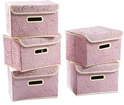 PRANDOM Faltbare Aufbewahrungsboxen mit Deckel, Stoff, dekorative Aufbewahrungskörbe, Würfel, Organizer, Behälter, Körbe mit Deckel, Griffen, Trennwand für Schlafzimmer, 25 x 20 x 17 cm, 5 Stück