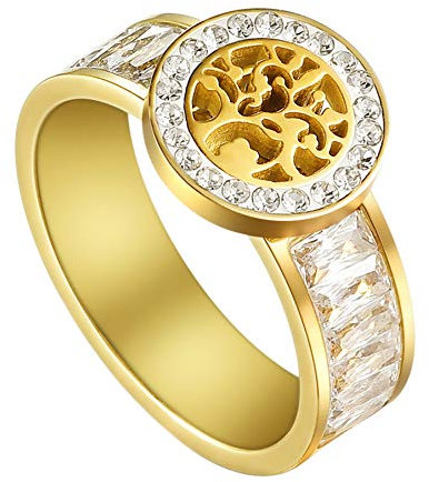 Flongo Damenring Frauen Ring BFF Ringe Blogger Knuckle Fingerknöchel Stapeln Lebensbaum Tree of Life Hochzeit Engagement Verlobungsringe Gold Größe 57