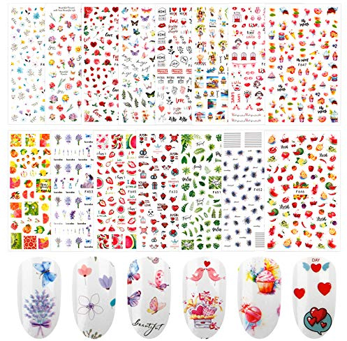 Self Adhesive Nail Stickers Decals 1500+ Pcs Water Transfers Nail Art Stickers Girls Nail Stickers Butterfly Nail Stickers Decals for Girls Kids Women Nail Art Nail Decorations, 15 Sheets