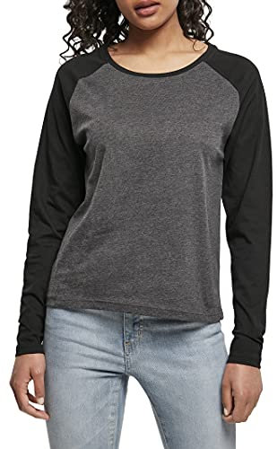Urban Classics Women's Ladies Contrast Raglan Longsleeve T Shirt, Charcoal/Black, L UK