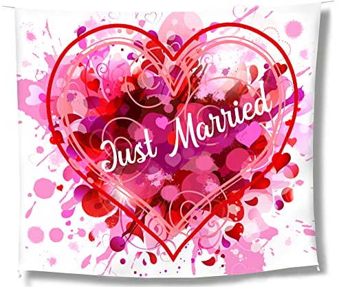 VVTB Hochzeitsherz zum Ausschneiden 240 x 200 cm Wetterfestes Bedrucktes Bettlaken Just Married für das Brautpaar inkl. 2 Scheren Perfektes Hochzeitsgeschenk