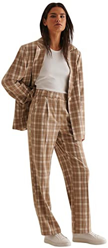 NA-KD Loose Fit Suit Pants Pantalons, Carreaux Beige, 32 Femme