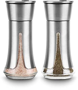 Aelga Salt and Pepper Shakers by - Salt Shaker with Adjustable Pour Holes -Salt and Pepper Set for Himalayan, Kosher and Sea Salts