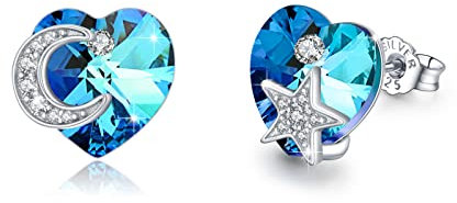 TRISHULA Mond Sterne Ohrringe 925 Sterling Silber Hypoallergene Herz Kristall Ohrstecker Mond und Sterne Schmuck Geschenk für Damen Frauen Mädchen Kinder
