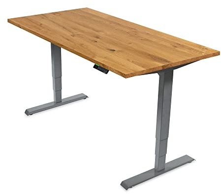 Ergotopia Desktopia Pro X Elektrisch höhenverstellbarer Schreibtisch, Ergonomischer Stehtisch für Büro oder Home Office (Eiche Echtholz, Gestell Grau, 160 x 80 cm)