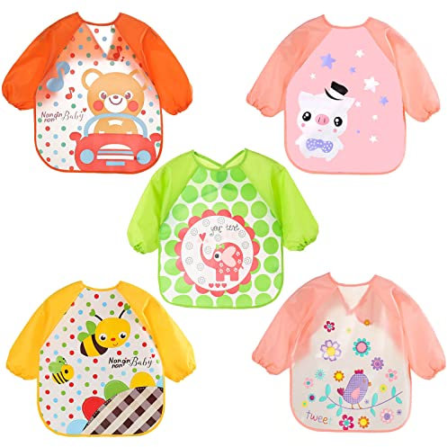 SLOSH 5 Bavoir Etanche à Manchs Longue Tablier d'Alimentation de Jeu Peinture Bavoir Bebe Imperméable Unisexe 6 mois à 3 ans