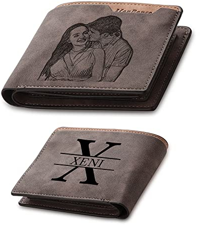 kaululu Geldbörse Herren Personalisierte Geldbeutel mit Namen Portmonee mit Bild Gravur Geldbörse Herren Leder Personalisierte Geschenk für ihn Valentinstag Geburtstag Vatertag