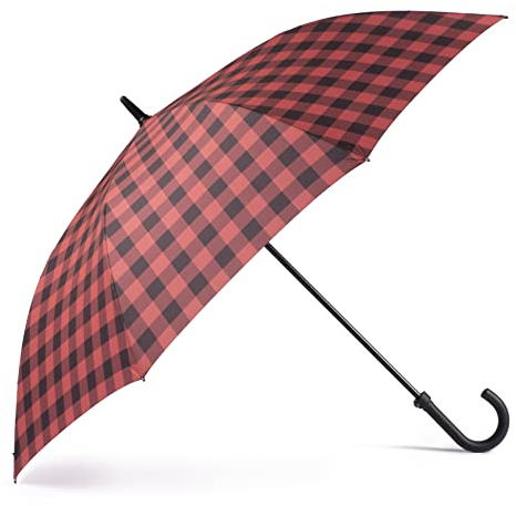 VOGUE Paraguas largo Golf XXL colección Chess, elegante y exclusivo. Protección Solar UV. Sistema Anti-viento (Wind Proof). Apertura automática. (Rojo Chess)