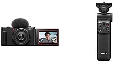 Sony Vlog Kamera ZV-1F | Digitalkamera (Klapp- und drehbares Display, 4K Video, Slow- Motion, Vlog Funktionen) + Bluetooth Handgriff & Mikrofon