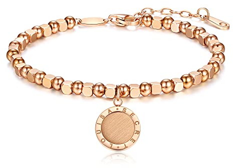 Armband Damen Rosegold, Louisa Secret Armband Damen Rosegold Edelstahl Ketten Anhänger Initial Damen Armbänder Verstellbare Kette Armband Schmuck Geburtstag Weihnachtsgeschenke für Frauen Mädchen MaMa