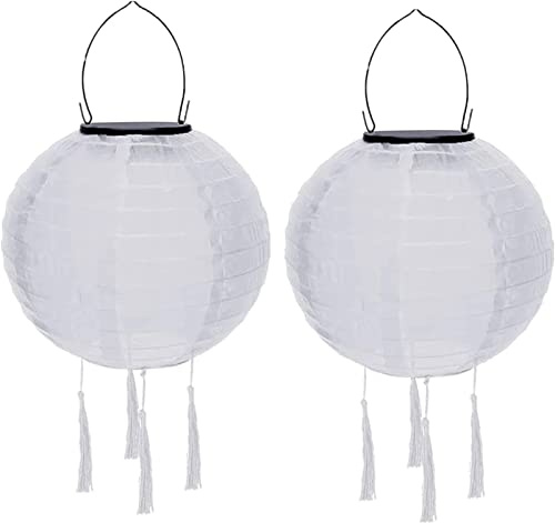 Yeehliny Lampions Außen Wetterfest Solar Laterne Solarlampen Lampenschrimp Außenlaternen 20cm Solar LED Laterne Wasserdicht Nylon Hängende Gartenlaterne Solar Lampion Solarbeleuchtung (2PCS/Weiß)