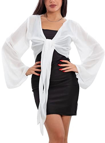 Toocool Coprispalle Donna Elegante Maniche Ampie Cerimonia Bolero VB-10371 [Taglia Unica,Bianco]