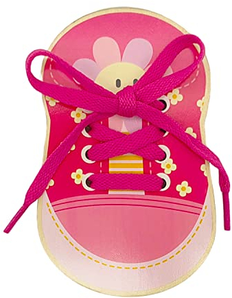 CHEERYMAGIC Wooden Lacing Shoe, Shoe Lace Practice Board Learn to Tie Shoe Laces Kids Shoelaces Teaching Aids Lacing Shoes Educational Tool For Kids Toddler A4-MZXXD (Pink)