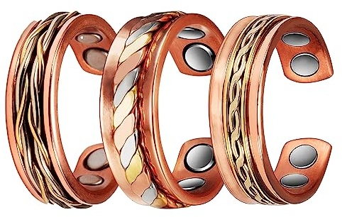 3X- starke magnetische Arthritis-Kupferringe für weibliche Magnetfeldtherapie, lindern wirksam Arthritis und Fingerschmerzen, haben eine leichte Wirkung auf Rheuma und Lymphdrainage (3500 Gauss) (E)