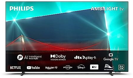 Philips 4K OLED Ambilight TV|OLED718|48 Pulgadas|UHD 4K|120 Hz|P5 AI Picture Engine|HDR10+|Google Smart TV|Dolby Atmos|Altavoces 20 W|Soporte|Prime|Netflix|Youtube|Google Assistant|Alexa|